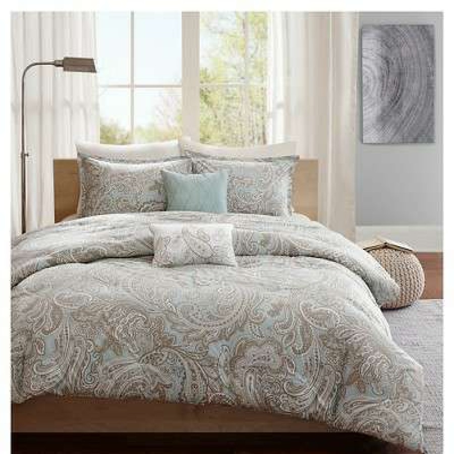 Duvet Cover Bedding Sets * | Top 10 Madison Park Dierdre Paisley Cotton Duvet Cover Set 5-Piece Blue