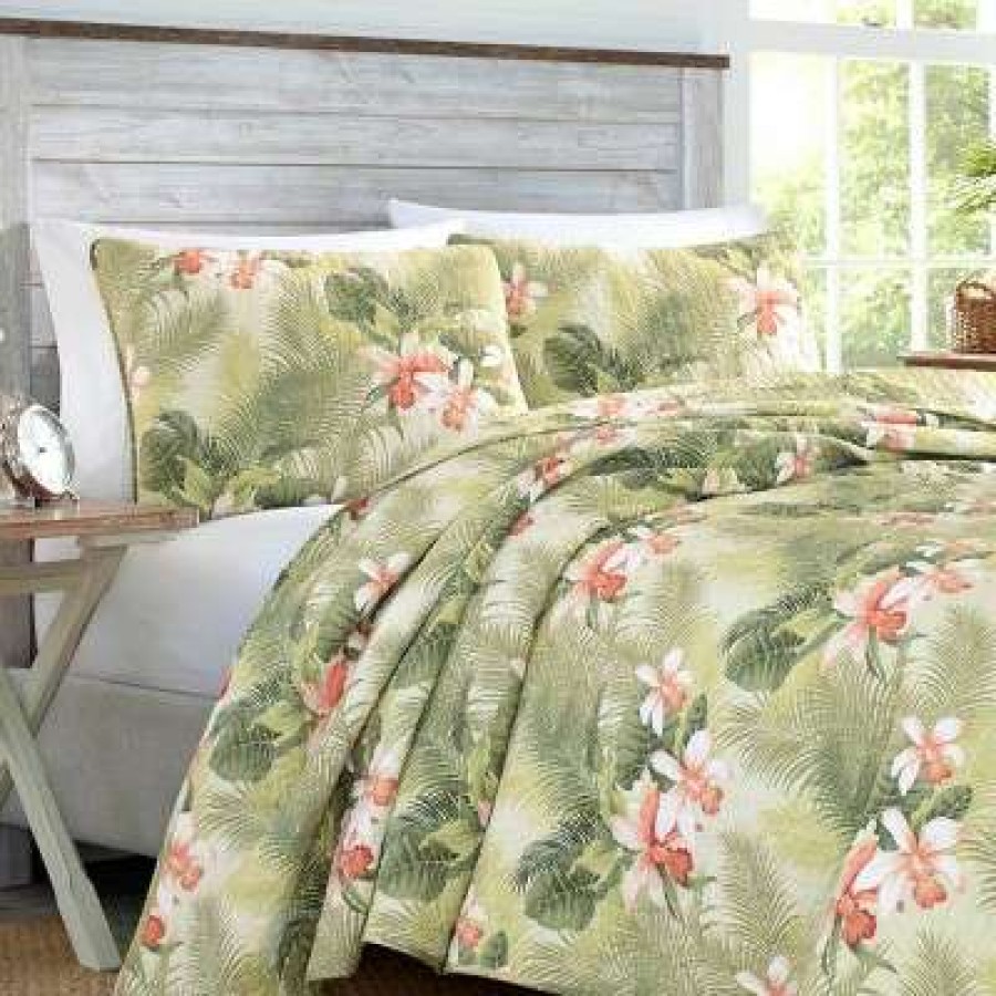 Quilt Bedding Sets * | Flash Sale Tropical Orchid Palm Quilt & Sham Set Tommy Bahama Green