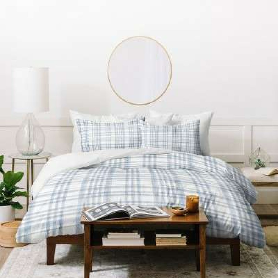 Duvet Cover Bedding Sets * | Top 10 Little Arrow Design Co Winter Watercolor Plaid Duvet Cover Set Blue Deny Designs