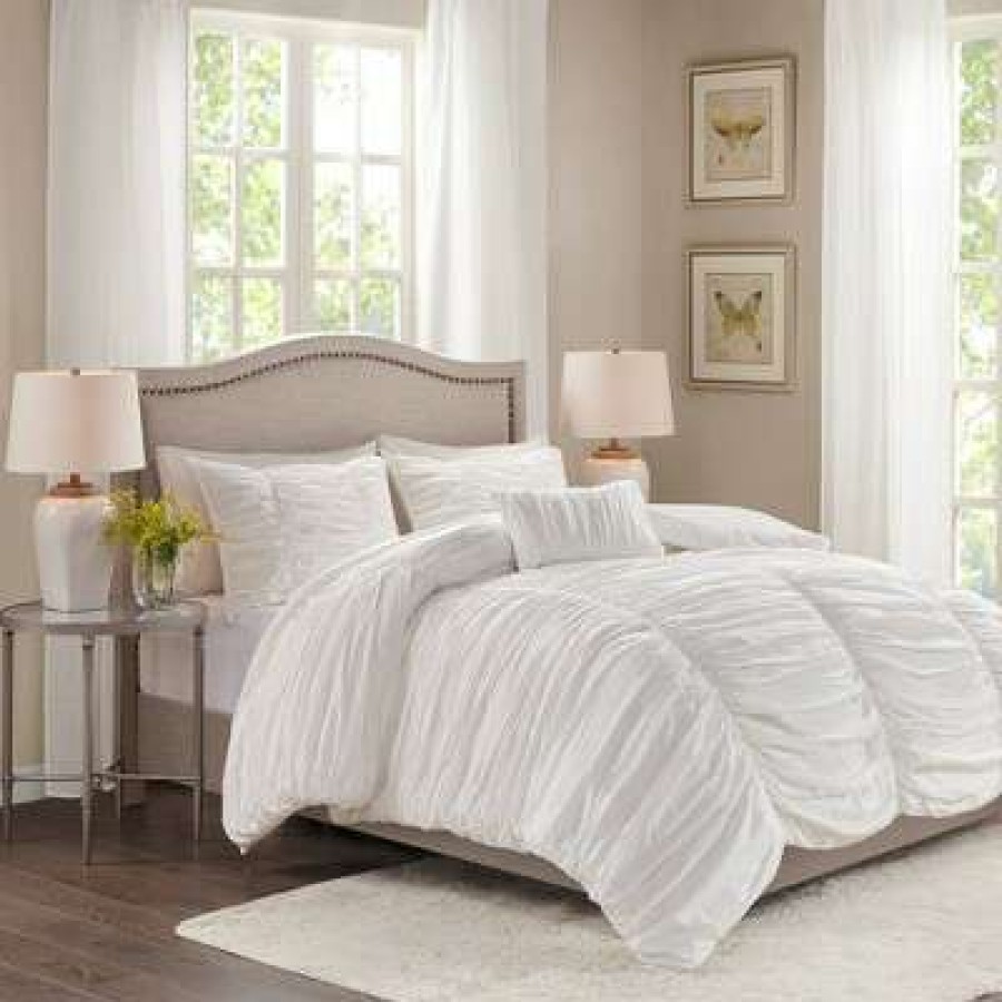 Duvet Cover Bedding Sets * | Brand New Madison Park 4Pc Pacifica Duvet Cover Set White