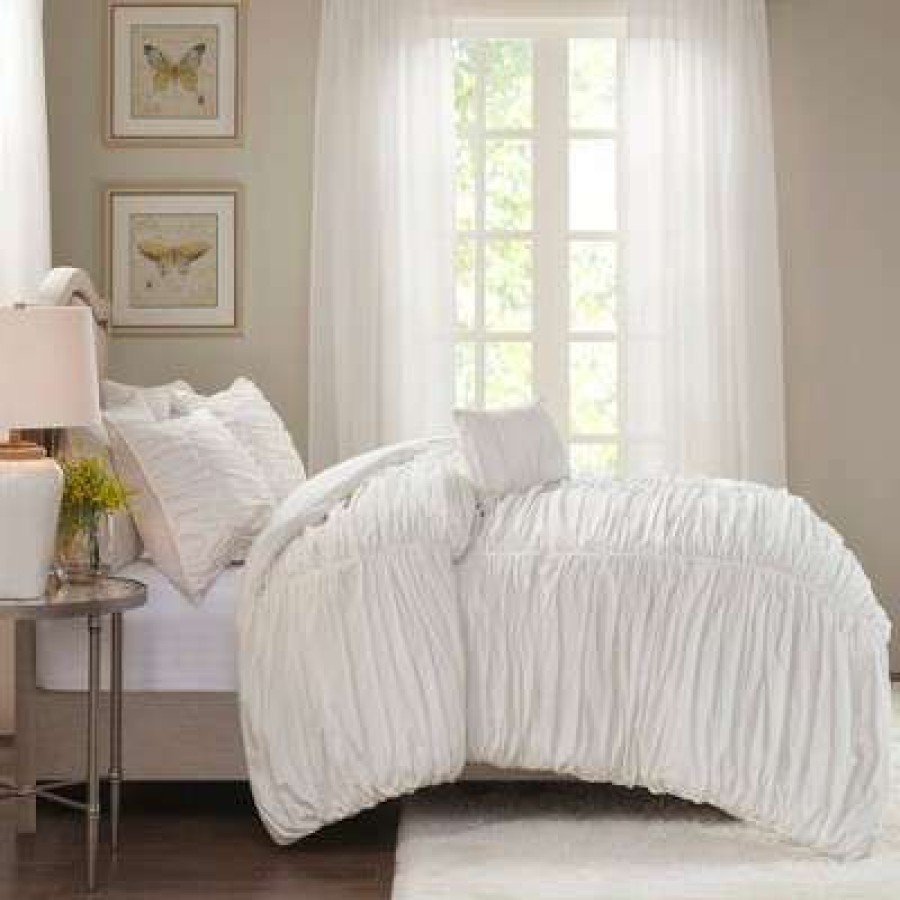 Duvet Cover Bedding Sets * | Brand New Madison Park 4Pc Pacifica Duvet Cover Set White