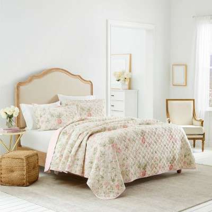 Quilt Bedding Sets * | Hot Sale Laura Ashley Breezy Floral Quilt Sham Set Pink