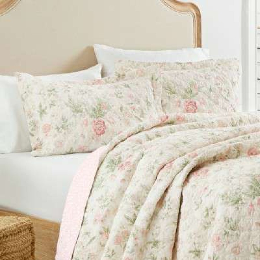 Quilt Bedding Sets * | Hot Sale Laura Ashley Breezy Floral Quilt Sham Set Pink