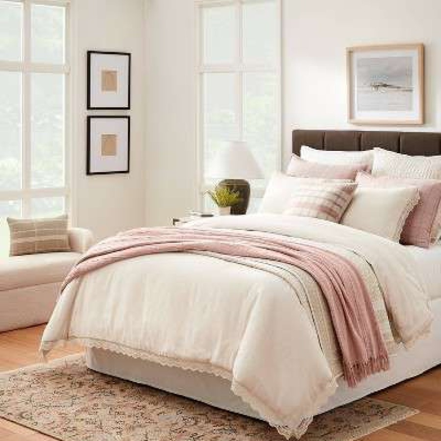 Comforter Bedding Sets * | Brand New Threshold Designed W/Studio Mcgee Lace Border Cotton Slub Comforter & Sham Set Threshold Designed With Studio Mcgee