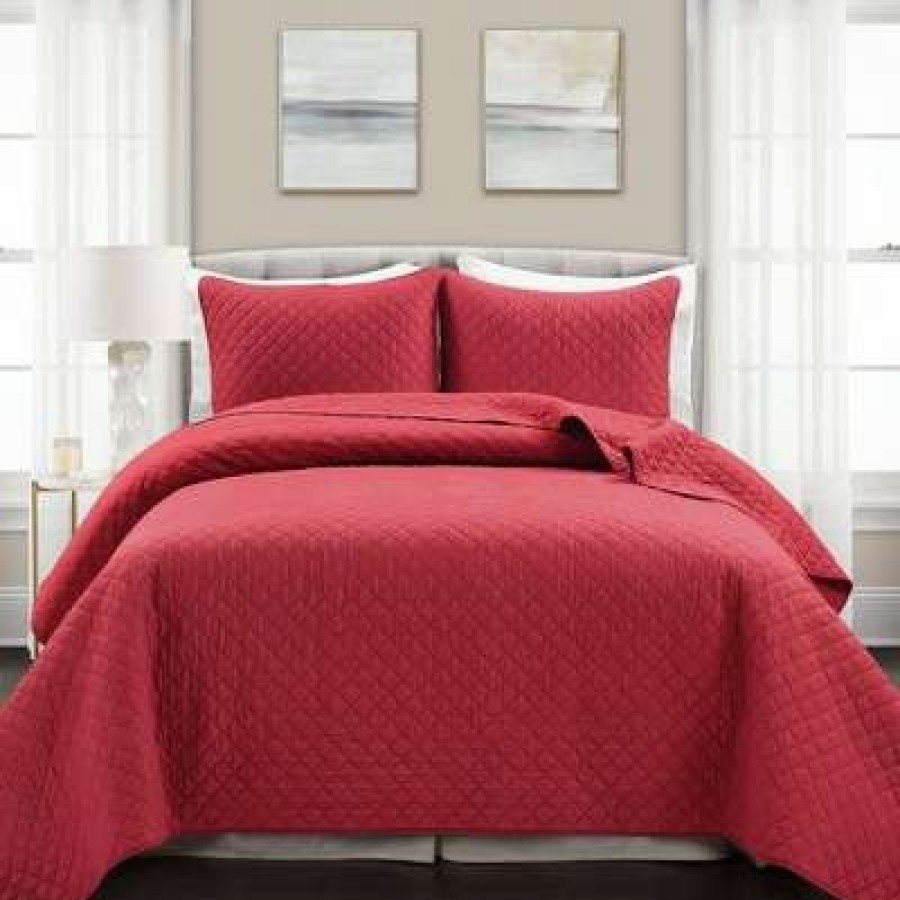 Quilt Bedding Sets * | Brand New Lush Decor 3Pc Ava Diamond Oversized Cotton Quilt Set Lush Decor