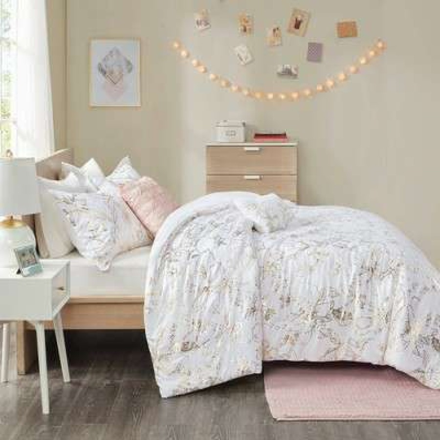 Bedding Collections * | Best Reviews Of Intelligent Design Megan Metallic Printed Floral Bedroom Collection