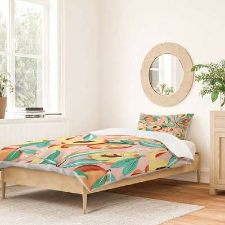 Duvet Cover Bedding Sets * | Promo Peach Season Cotton Duvet & Sham Set Deny Designs Orange