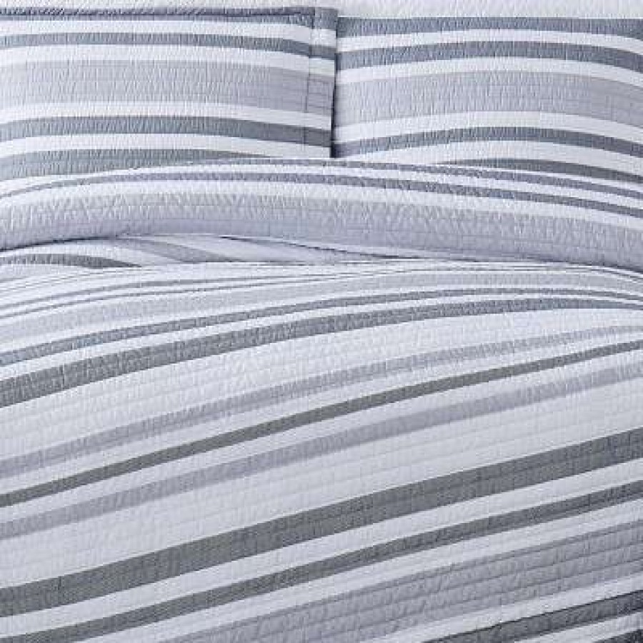 Quilt Bedding Sets * | Outlet Curtis Stripe Quilt Set White/Gray Truly Soft