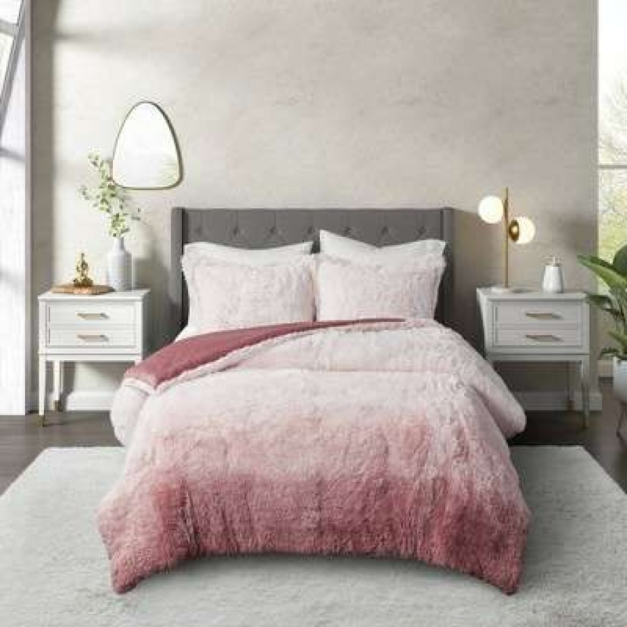 Comforter Bedding Sets * | Top 10 Cleo Ombre Shaggy Faux Fur Comforter Set Cosmoliving By Cosmopolitan