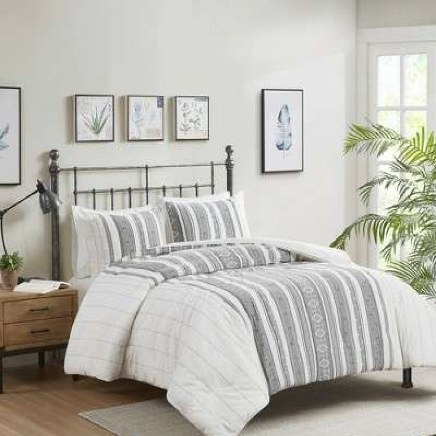 Duvet Cover Bedding Sets * | Best Reviews Of Madison Park Kaiden Cotton Waffle Jacquard Duvet Cover Set Gray