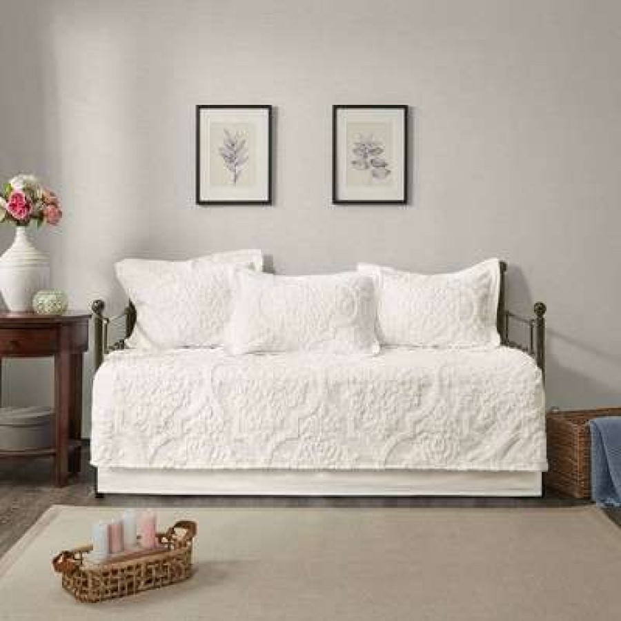 Quilt Bedding Sets * | Wholesale Madison Park Eugenia Daybed 5Pc Tufted Cotton Chenille Daybed Cover Set White