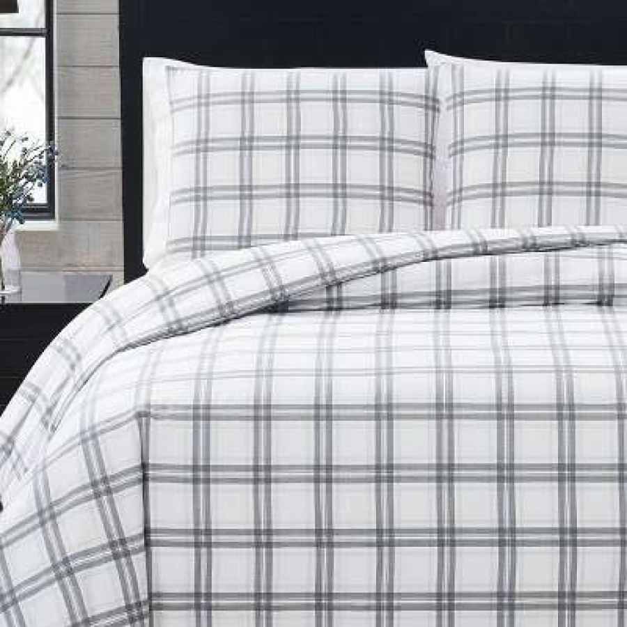 Duvet Cover Bedding Sets * | Discount Plaid Flannel Duvet Set London Fog Gray