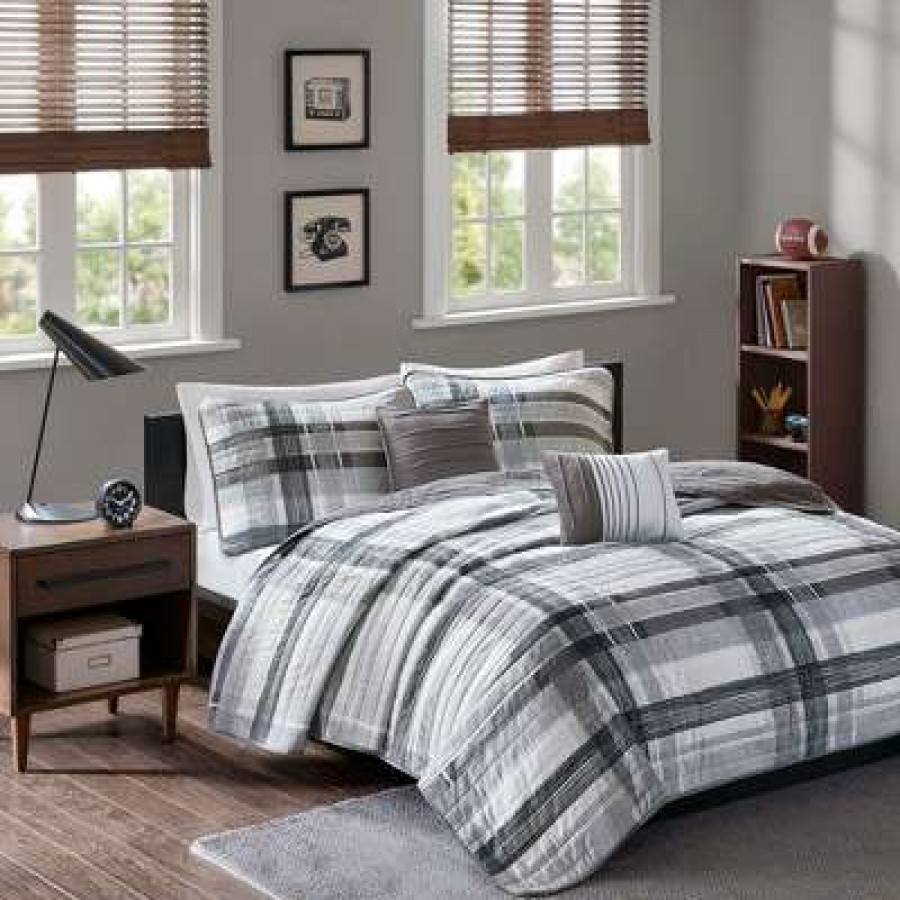 Coverlet Bedding Sets * | Deals Intelligent Design Slate Plaid Coverlet Set Black