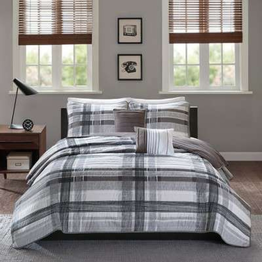 Coverlet Bedding Sets * | Deals Intelligent Design Slate Plaid Coverlet Set Black