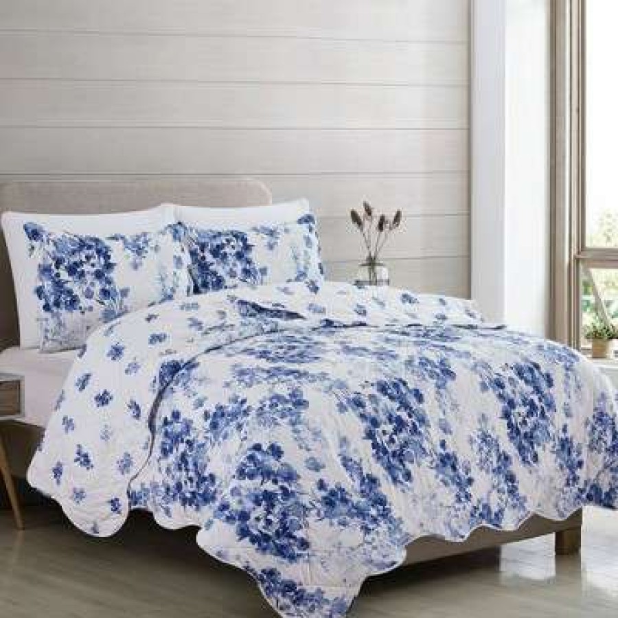 Quilt Bedding Sets * | Best Deal Great Bay Home Jacqueline Watercolor Floral Printed Quilt Set Full / Queen