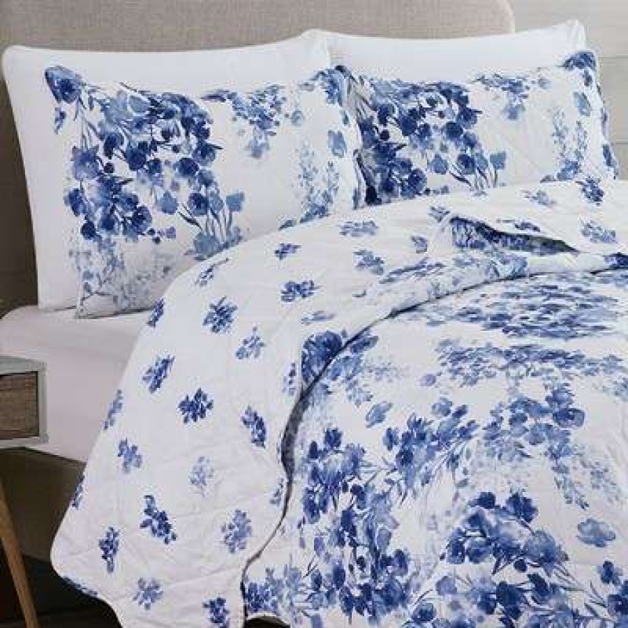 Quilt Bedding Sets * | Best Deal Great Bay Home Jacqueline Watercolor Floral Printed Quilt Set Full / Queen