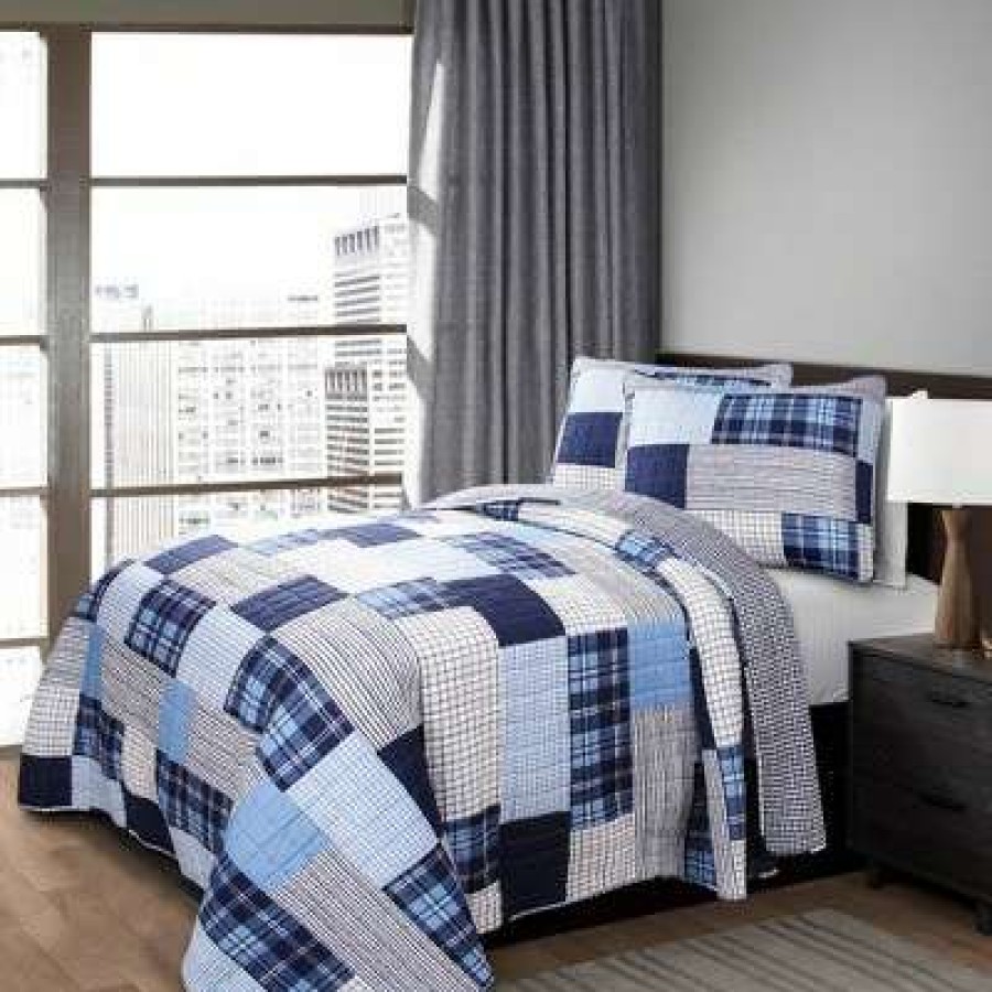 Quilt Bedding Sets * | Outlet Lush Decor 3Pc Greenville Reversible Quilt Set Lush Decor