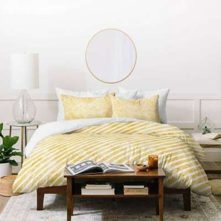 Duvet Cover Bedding Sets * | Wholesale Little Arrow Design Co Stripes Diagonal Duvet Set Yellow Deny Designs