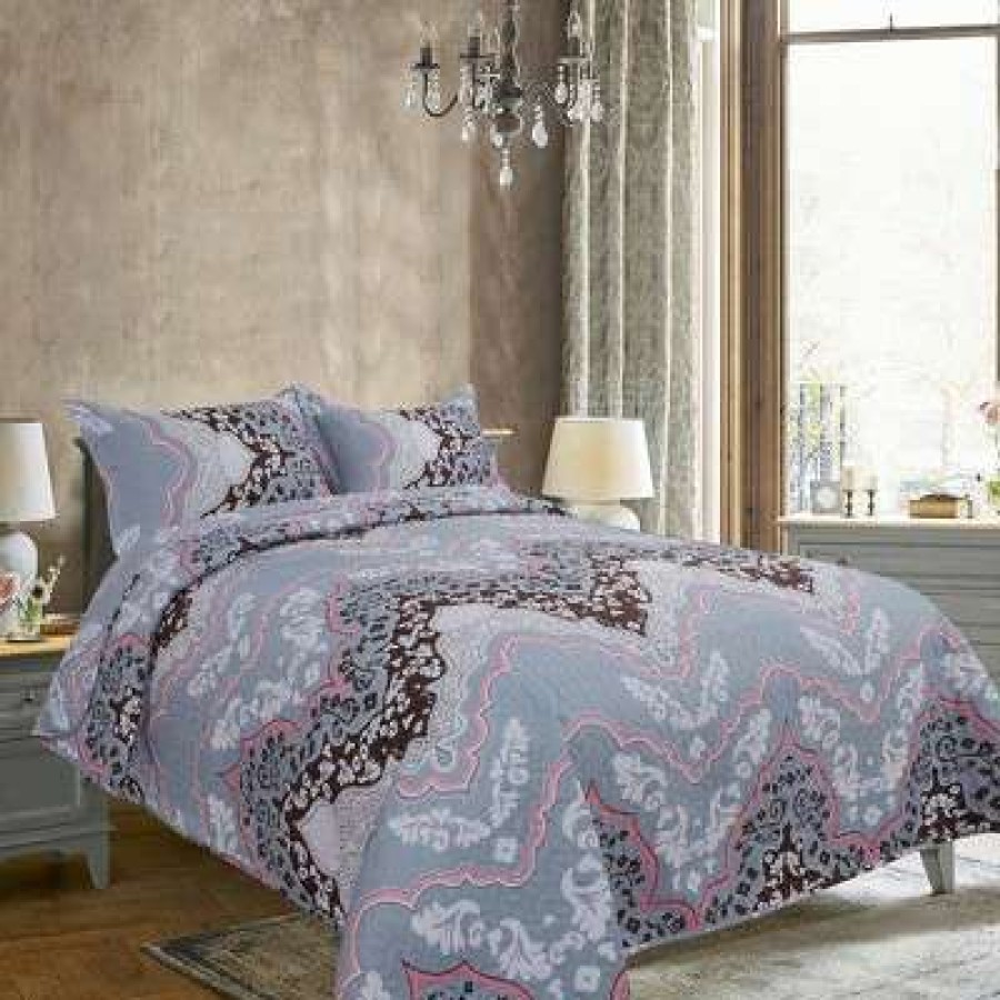 Bedspread Bedding Sets * | Coupon 3 Pieces Luxury Floral Pattern Polyester Lightweight Soft Bedspread Set Piccocasa Gray