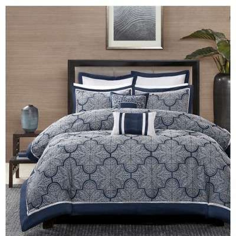 Comforter Bedding Sets * | Best Deal Madison Park Ryland Jacquard Comforter Set 8Pc Navy