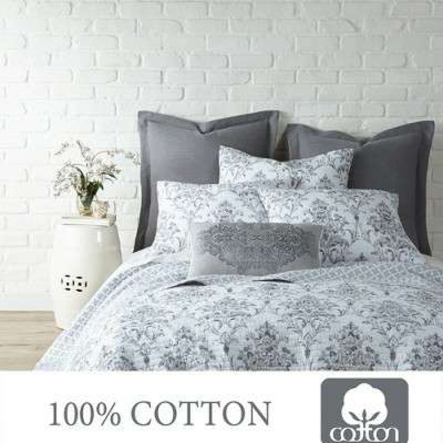 Quilt Bedding Sets * | Hot Sale Asher Grey Floral Quilt And Pillow Sham Set Levtex Home