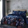 Duvet Cover Bedding Sets * | Outlet Amal Digital Printed Oversized Velvet Duvet Cover Set Tribeca Living Dark Blue