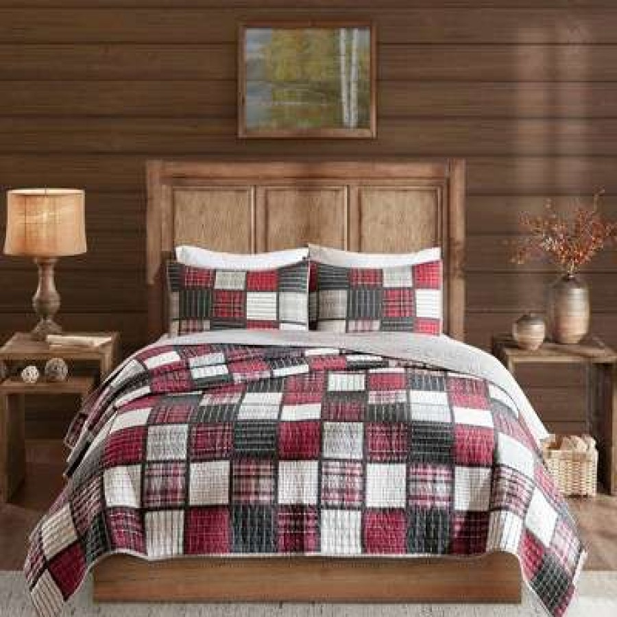 Quilt Bedding Sets * | Buy Woolrich Tulsa Oversized Plaid Print Cotton Quilt Set Red/Gray