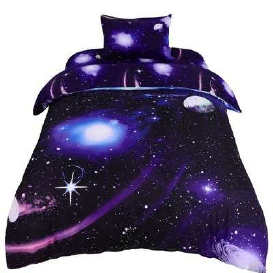 Duvet Cover Bedding Sets * | Best Pirce 3 Pcs 100% Polyester Galaxy Sky Cosmos Night Pattern 3D Printed Bedding Sets Dark Purple Piccocasa