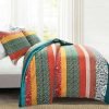 Duvet Cover Bedding Sets * | Brand New Lush Decor Boho Stripe Duvet Set Lush Decor Turquoise/Tangerine