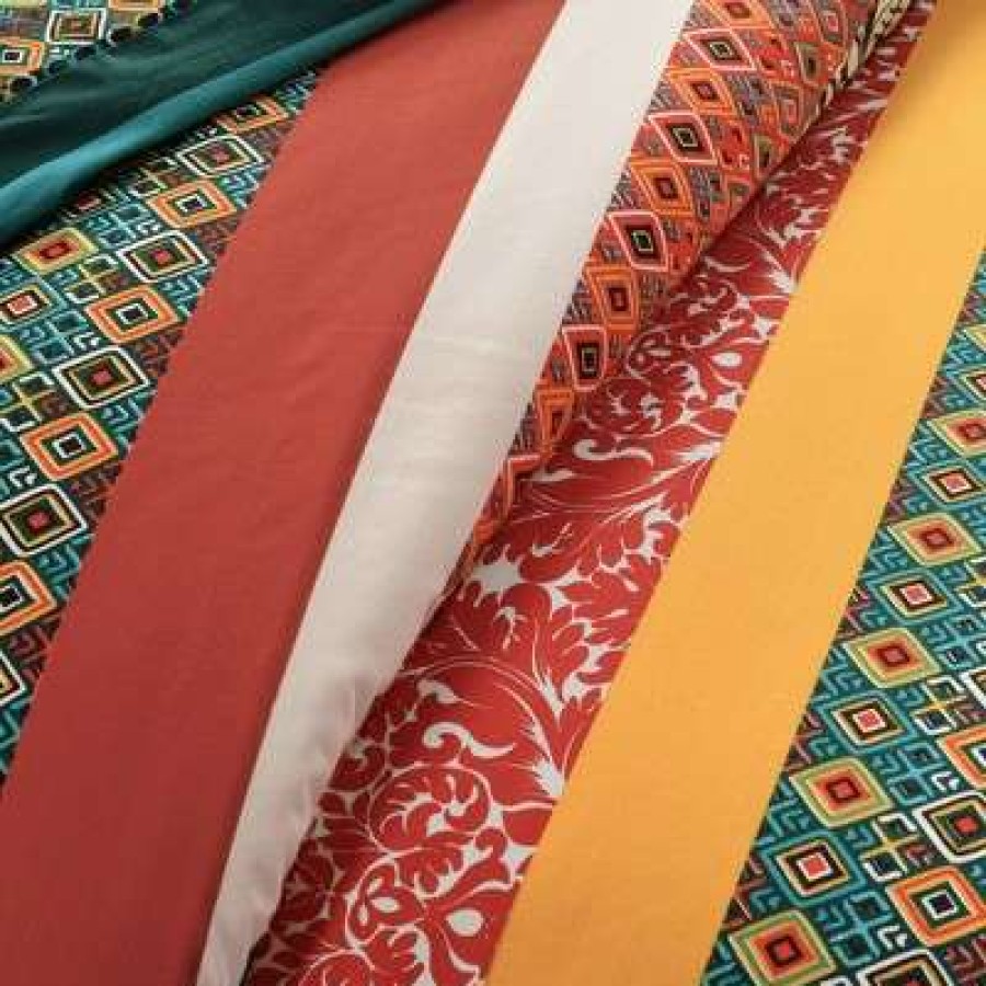 Duvet Cover Bedding Sets * | Brand New Lush Decor Boho Stripe Duvet Set Lush Decor Turquoise/Tangerine