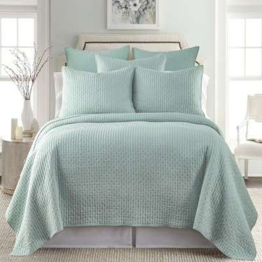 Quilt Bedding Sets * | Promo Cross Stitch Blue Haze Solid Quilt Set Levtex Home