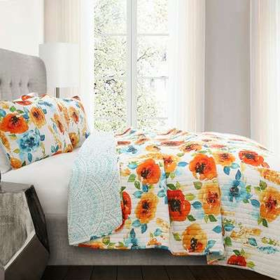 Quilt Bedding Sets * | Deals Lush Decor Tangerine & Blue Percy Bloom Quilt Set Lush Decor