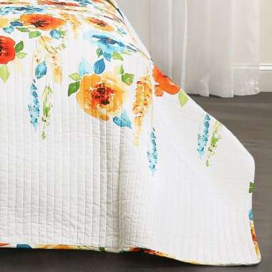 Quilt Bedding Sets * | Deals Lush Decor Tangerine & Blue Percy Bloom Quilt Set Lush Decor