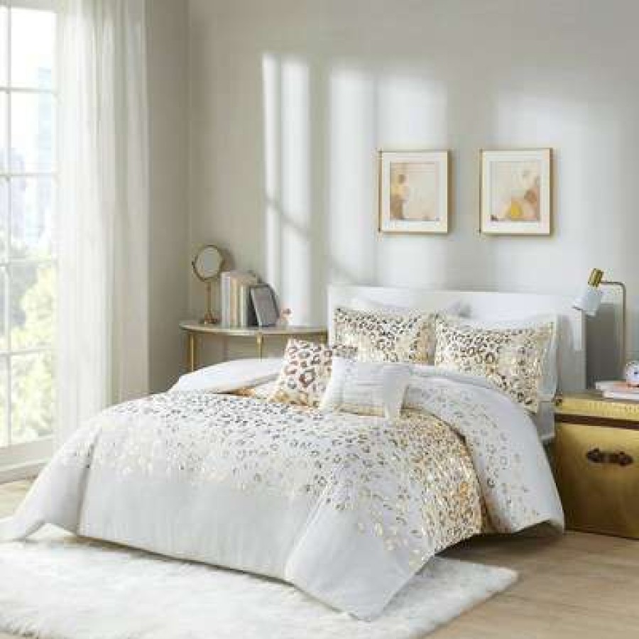 Duvet Cover Bedding Sets * | Outlet Intelligent Design Kendra Metallic Printed Duvet Cover Set Ivory/Gold