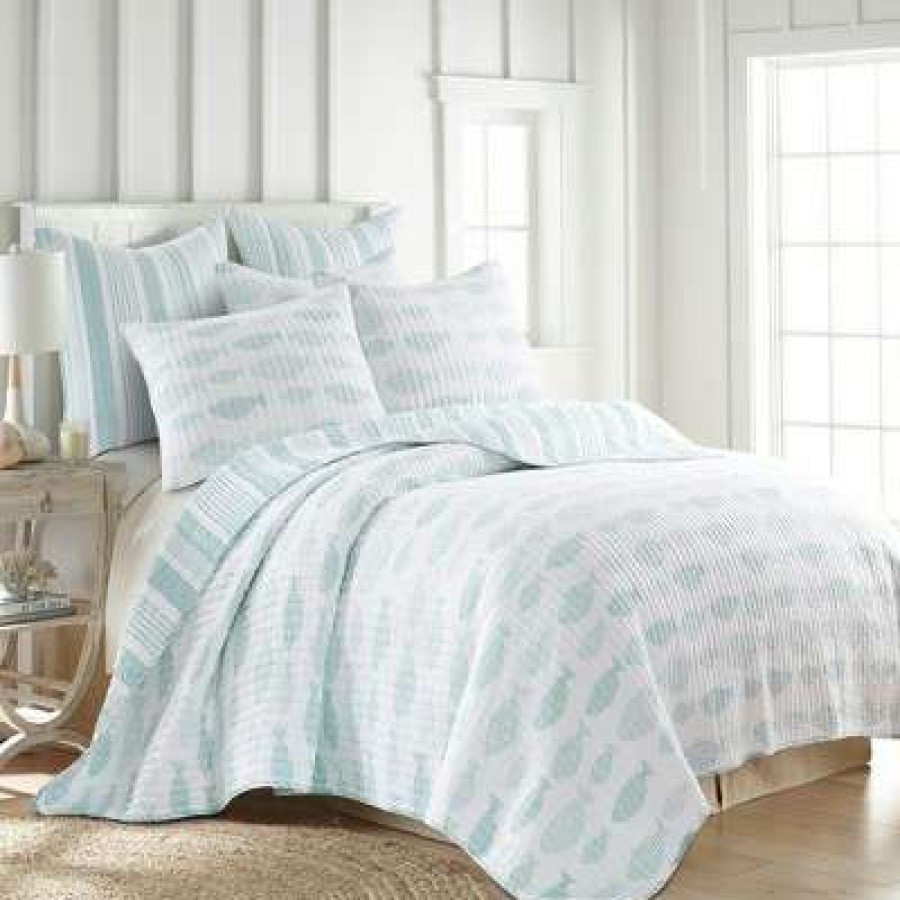 Quilt Bedding Sets * | Top 10 Aqua Breeze Quilt And Pillow Sham Set Levtex Home