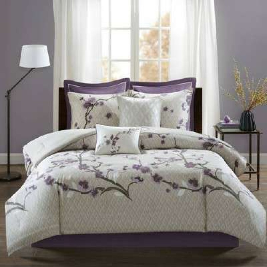 Comforter Bedding Sets * | Promo Madison Park Sakura Cotton Comforter Set 8Pc Purple