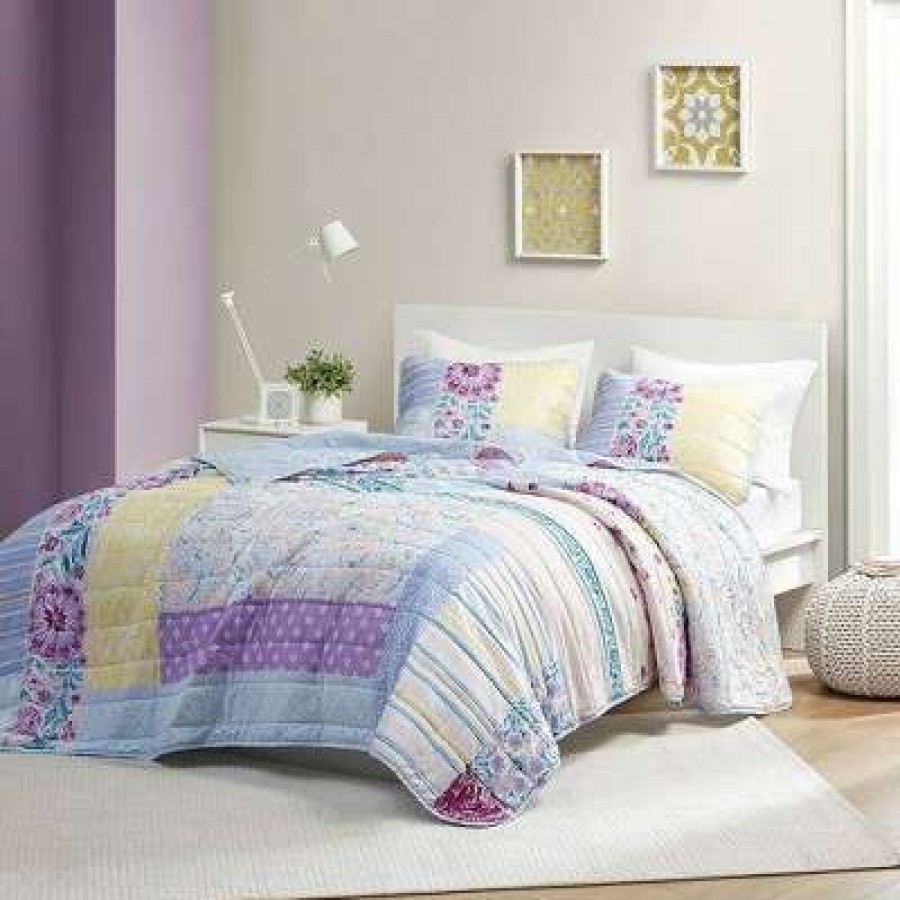 Coverlet Bedding Sets * | Cheapest Intelligent Design Helena Printed Cotton Coverlet Set Blue/Purple/Yellow