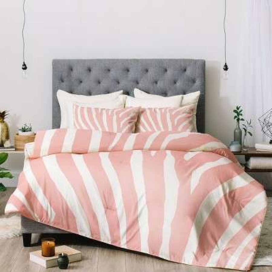 Comforter Bedding Sets * | Best Reviews Of Deny Designs Natalie Baca Zebra Stripes Rose Quartz Comforter Set Pink/White