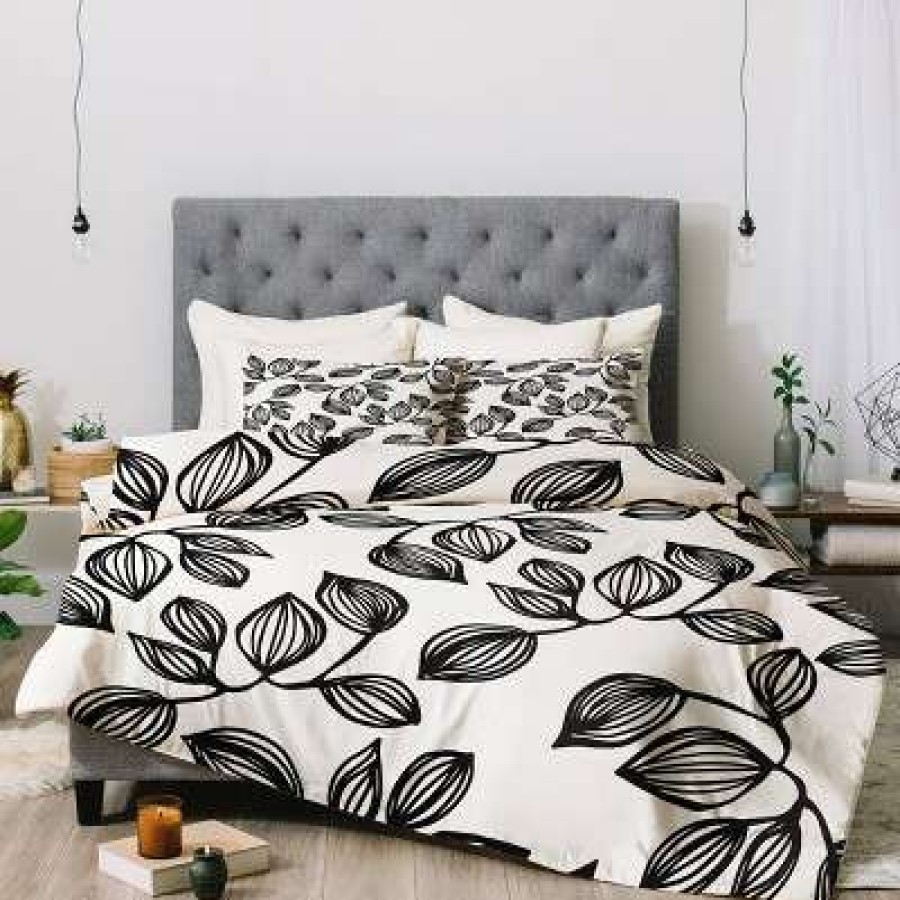 Comforter Bedding Sets * | Promo Julia Da Rocha The Leaves Comforter Set Deny Designs Black/White