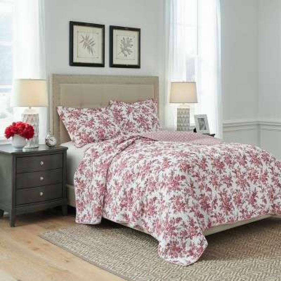 Quilt Bedding Sets * | Best Reviews Of Annalise Quilt & Sham Set Laura Ashley Coral Red