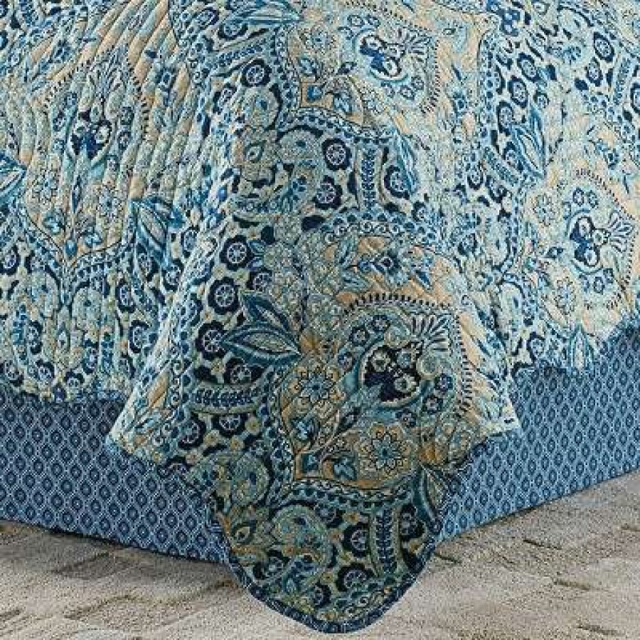 Quilt Bedding Sets * | Cheap Blue Damask Reversible Moonlit Shadows Quilt Set Waverly