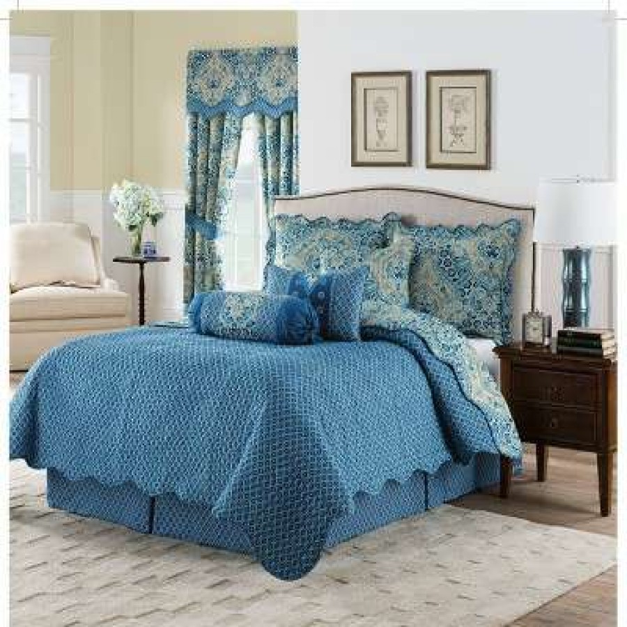 Quilt Bedding Sets * | Cheap Blue Damask Reversible Moonlit Shadows Quilt Set Waverly