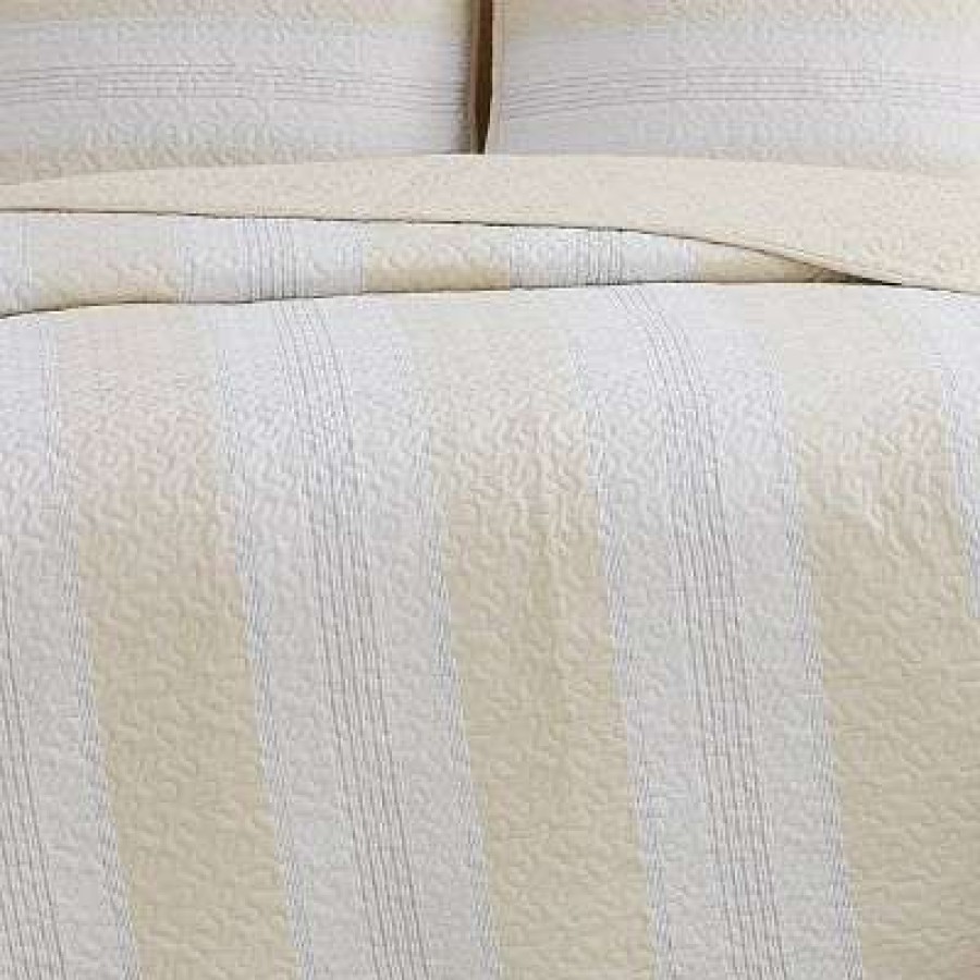 Quilt Bedding Sets * | Buy Cottage Classics Farmhouse Stripe Quilt Set Tan