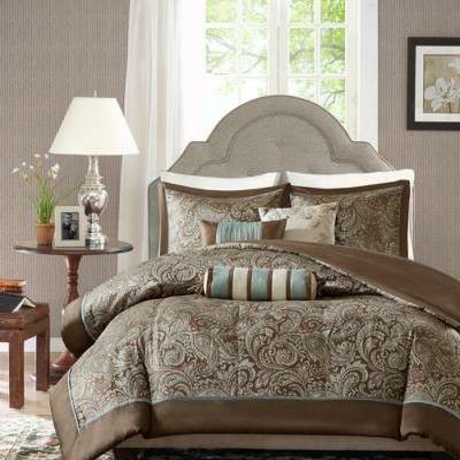 Duvet Cover Bedding Sets * | Outlet Madison Park 6Pc Charlotte Duvet Cover Set Blue/Brown