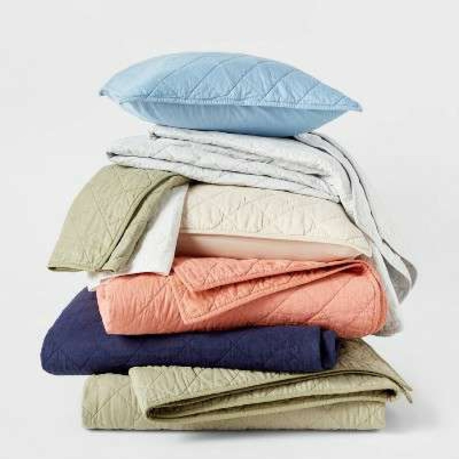 Bedding Collections * | Coupon Diamond Stitch Cotton Linen Quilt Collection Threshold