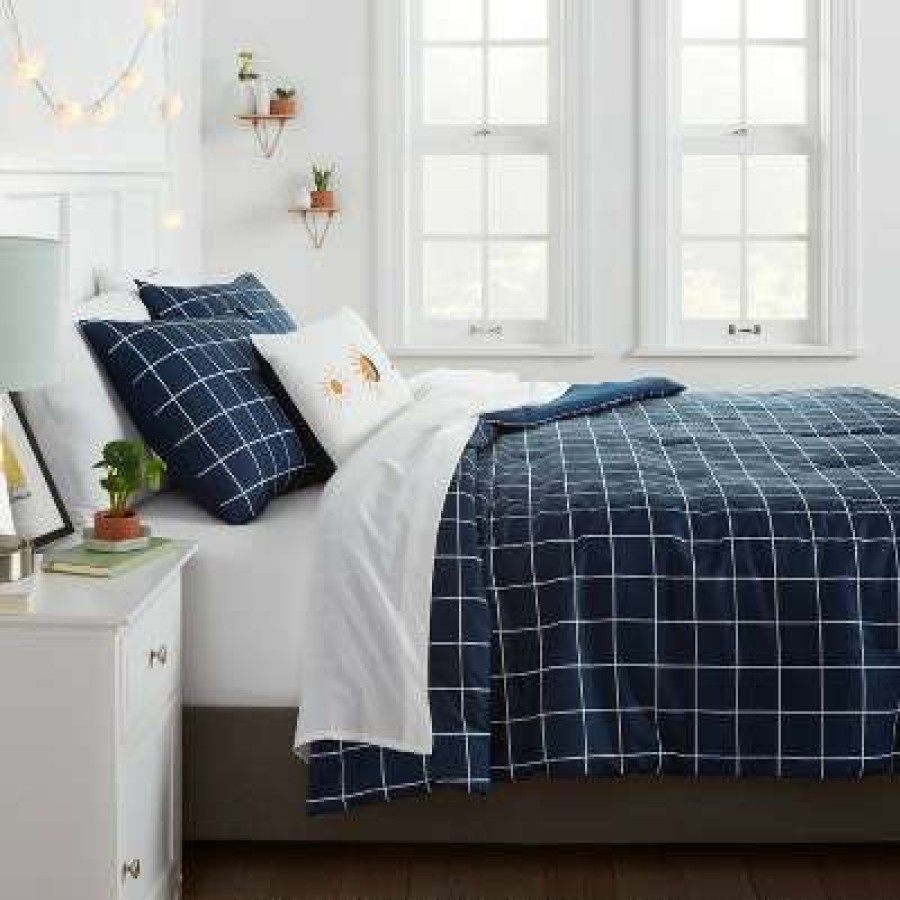 Bedding Collections * | Flash Sale Reversible Microfiber Grid Comforter Collection Room Essentials