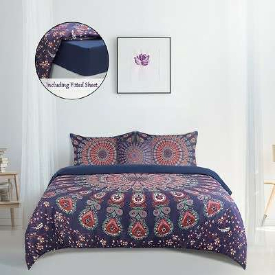 Duvet Cover Bedding Sets * | Best Sale 5 Pcs Polyester Bohemian Bedding Sets King Red Piccocasa