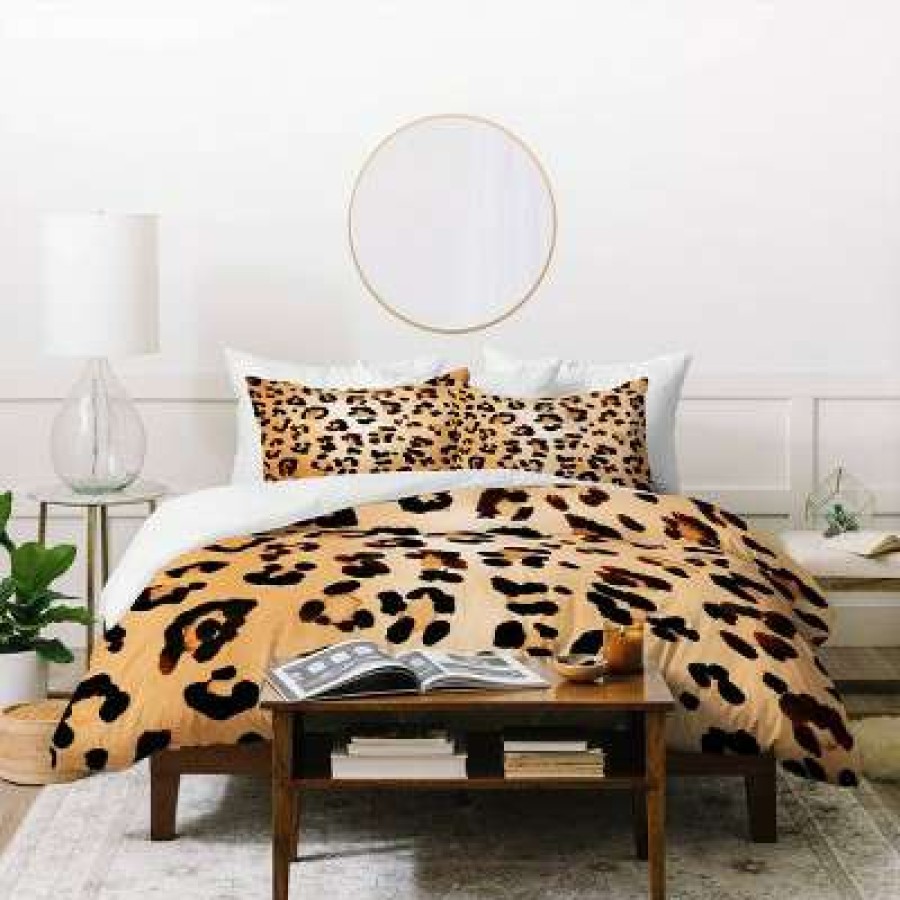 Duvet Cover Bedding Sets * | Outlet Deny Designs Amy Sia Animal Leopard Duvet Set Brown