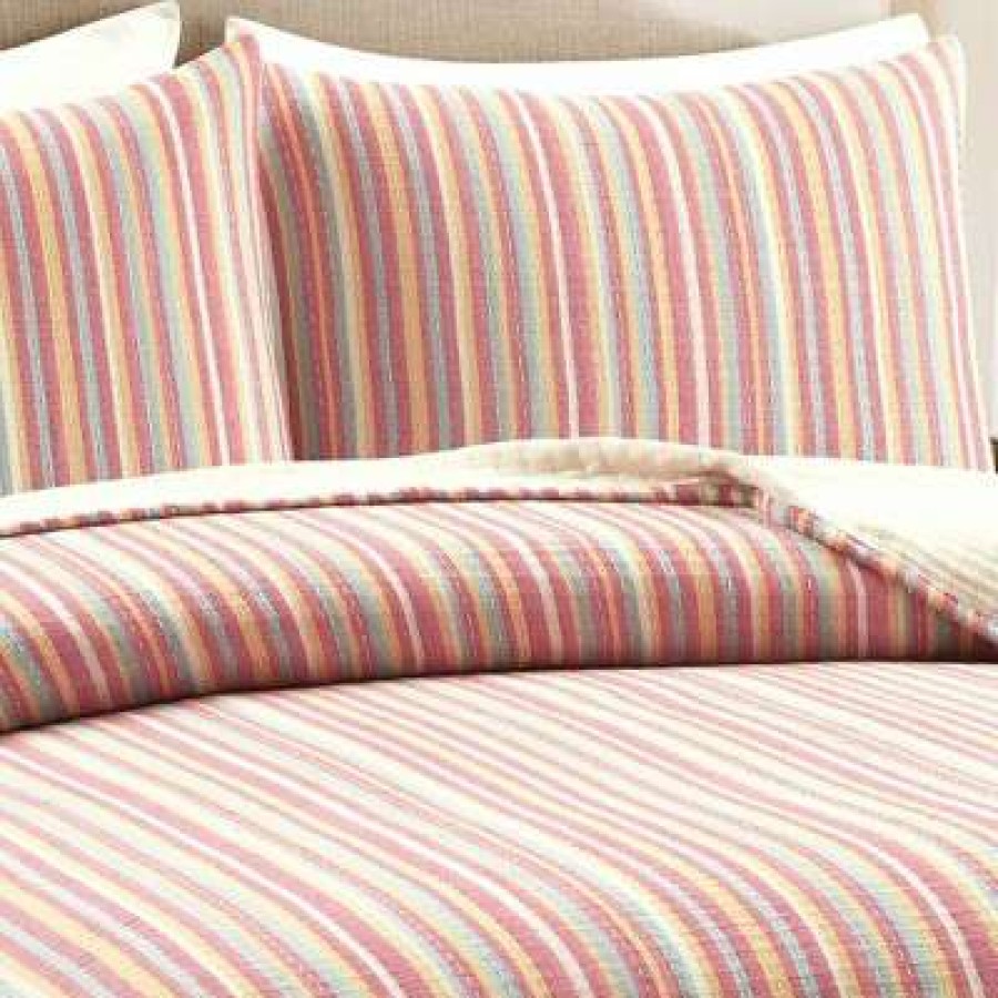 Quilt Bedding Sets * | Hot Sale Lush Decor Tracy Stripe Kantha Pick Stitch Yarn Dyed Cotton Woven Quilt/Coverlet Set Lush Decor Rust/Yellow