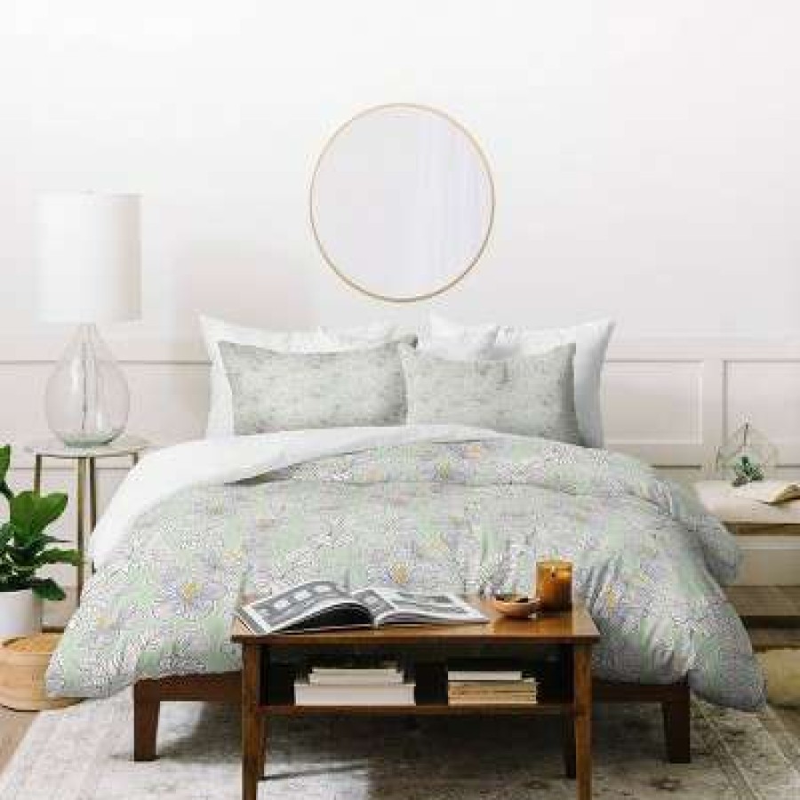 Duvet Cover Bedding Sets * | Deals Full/Queen Hello Sayang Dreamy Hibiscus Duvet Set Green Deny Designs